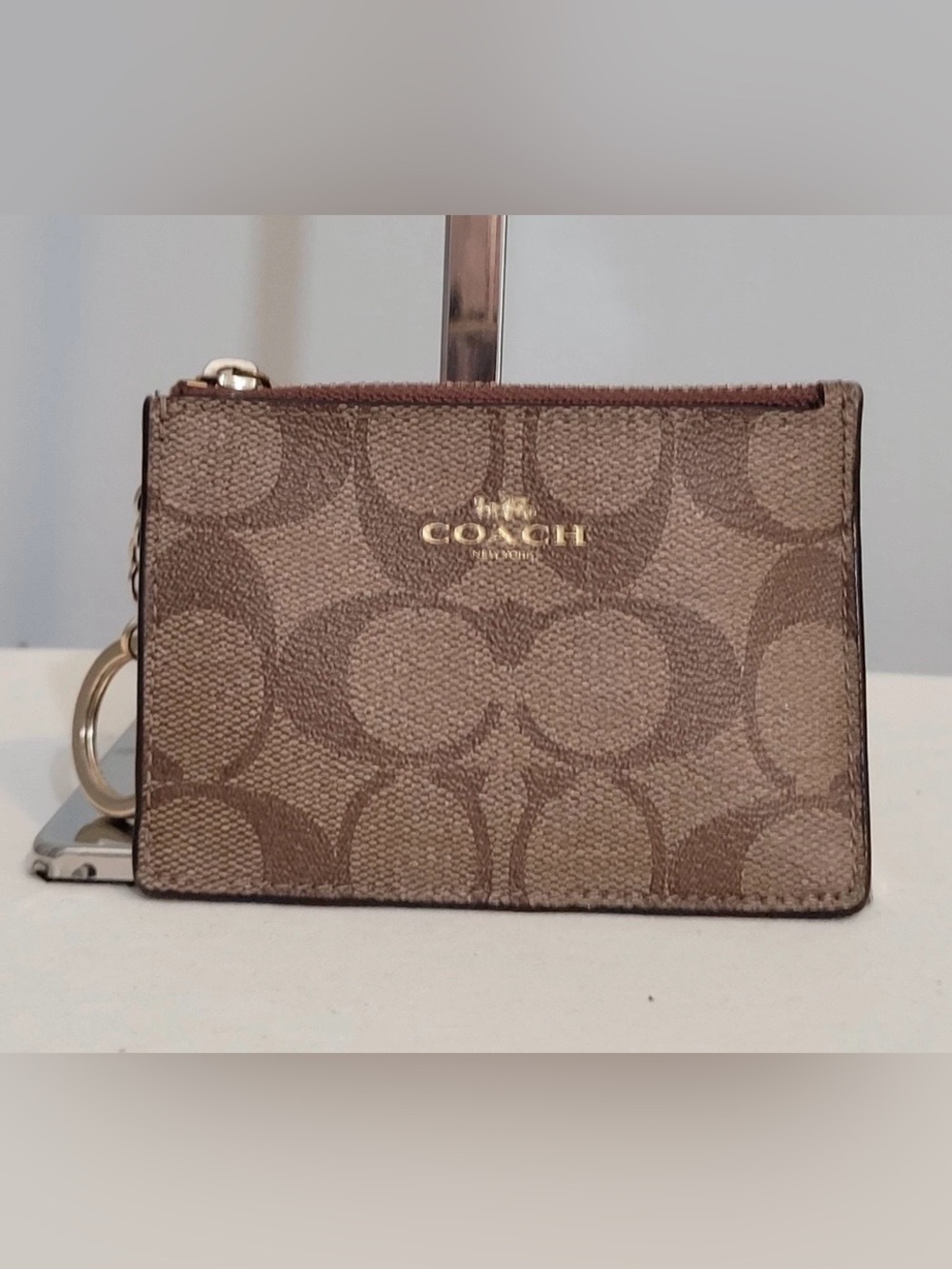 Coach Skinny Mini ID Case Keychain Wallet Brown F16107